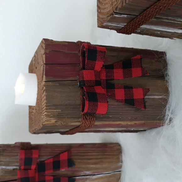 Farmhouse Rustic Wooden Candleholders Set of Three - Picture 3 of 5